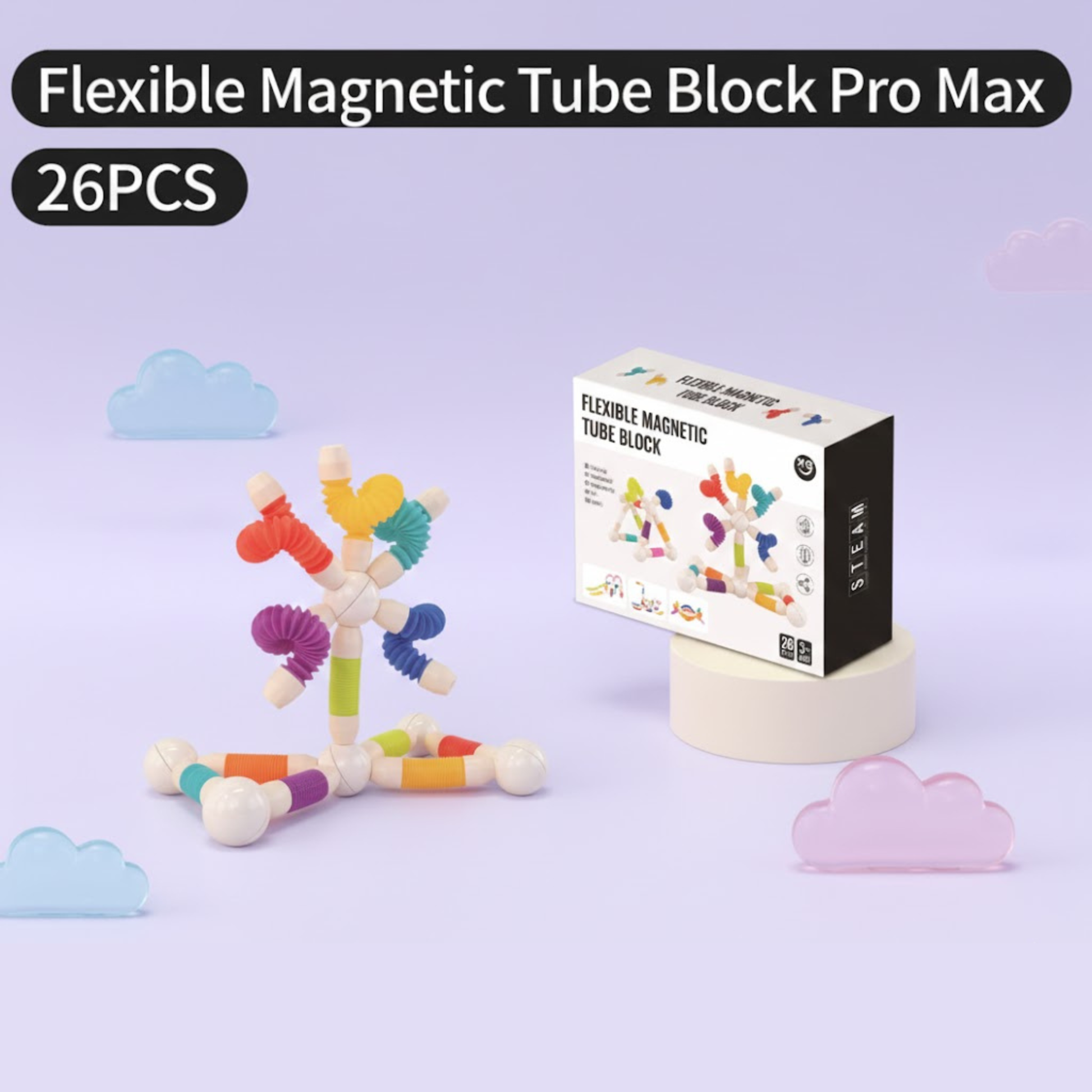 Flexible Magnetic Tube Block Pro Max 26 piece colourful STEM magnetic toy set for kids