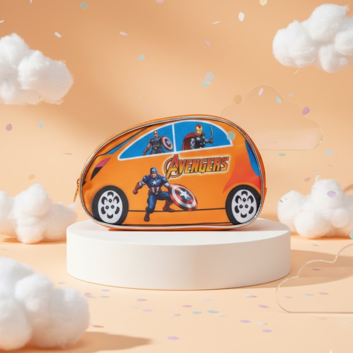 Avengers-themed product on a cloud-like background