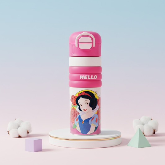 Kids SS316 stainless steel bottles with cartoon prints, sipper and spout lids, 