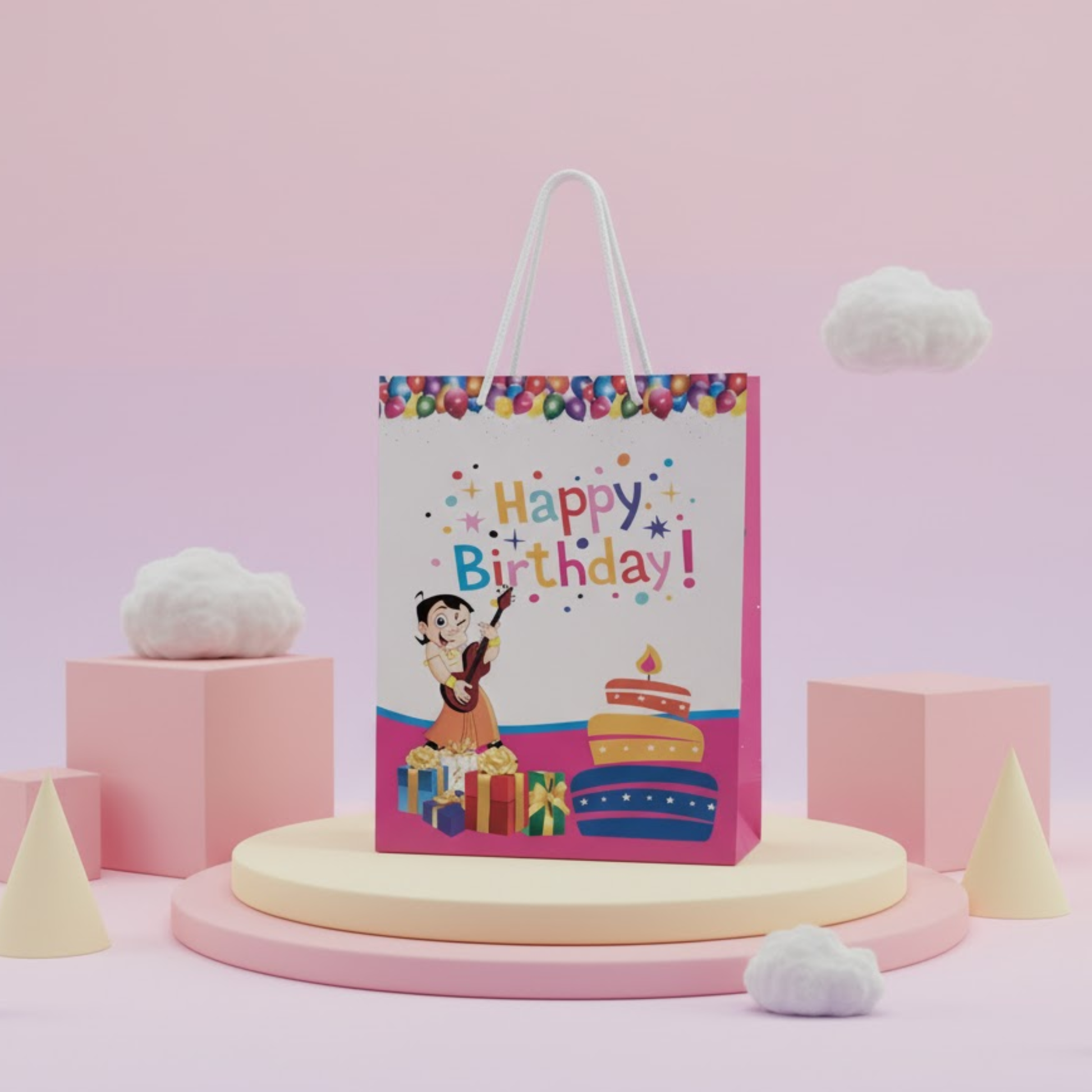 Colorful Happy Birthday gift bag with theme wise designs 