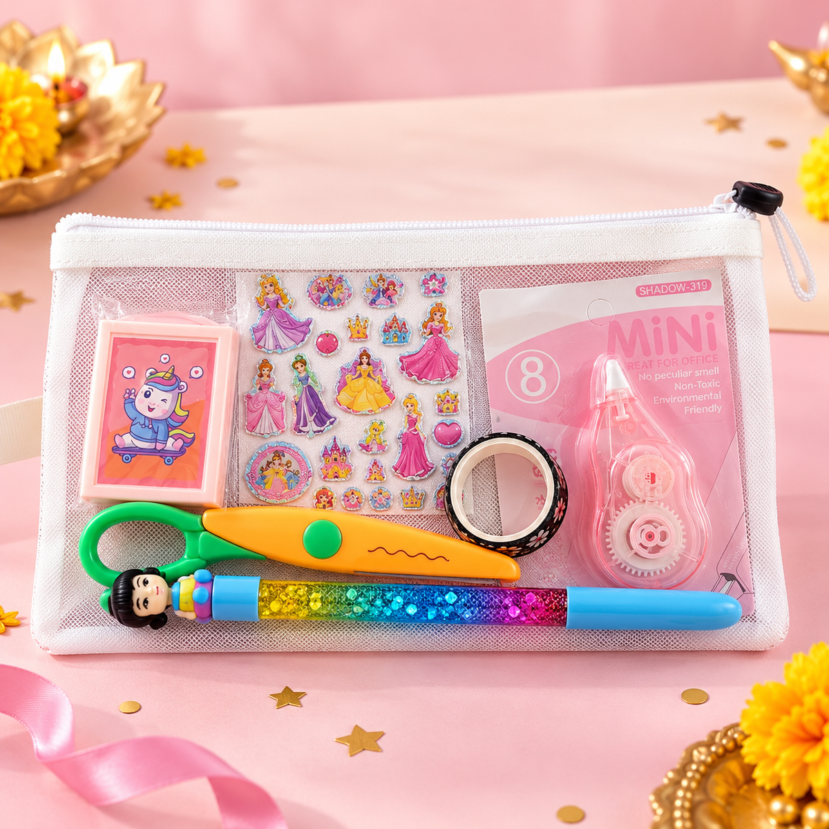 Princess Stationery Gift Set for Kids with Zip Pouch