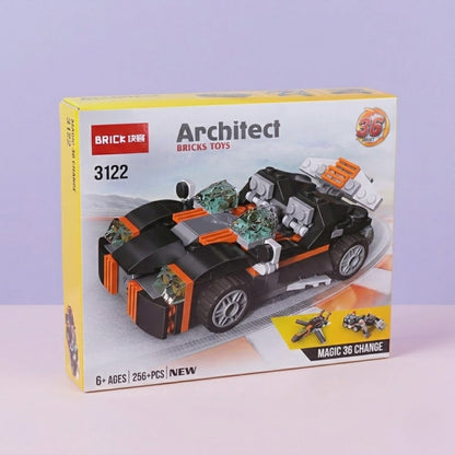 Architect Bricks Toys 3122 36-in-1 Magic Change building blocks sports car set with 256 pieces for kids 6+ years