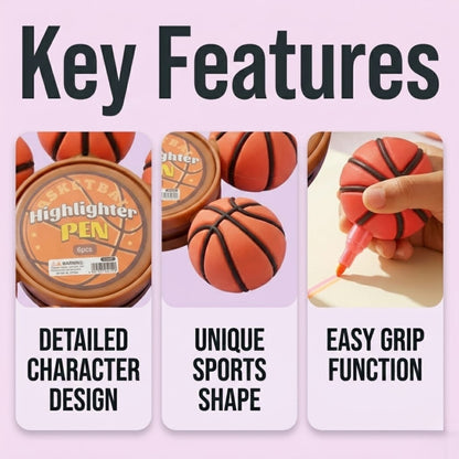 6 PCS Cute Sports Theme Highlighters set