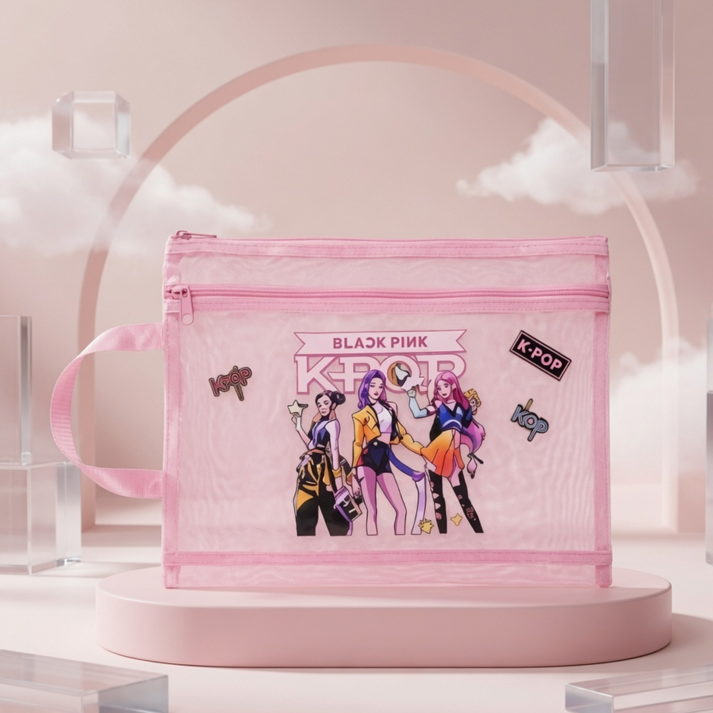 K-Pop Girl Group Transparent Mesh Folder Bag | Stationery Organiser