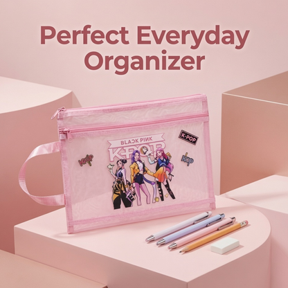 K-Pop Girl Group Transparent Mesh Folder Bag | Stationery Organiser