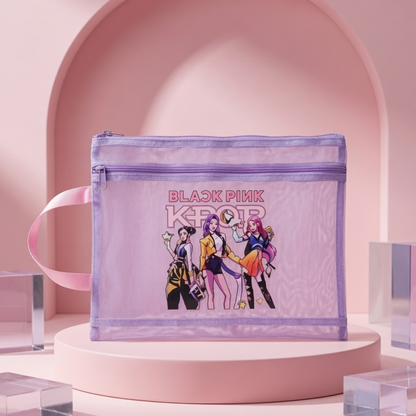 K-Pop Girl Group Transparent Mesh Folder Bag | Stationery Organiser