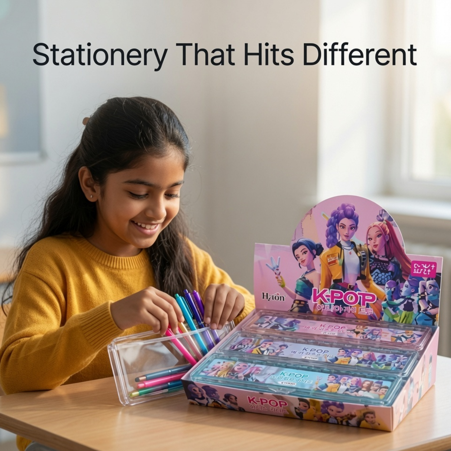 K-Pop Demon Hunters Geometry Box Pencil Case | HuntrX Stationery Set for Kids & Teens