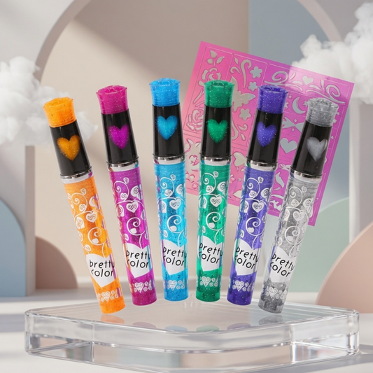 Pretty Color Glitter Tattoo Pen Set with Stencils set of 6 Colours