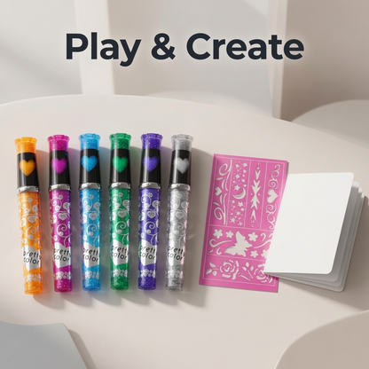Pretty Color Glitter Tattoo Pen Set with Stencils set of 6 Colours