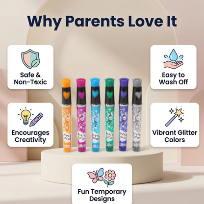Pretty Color Glitter Tattoo Pen Set with Stencils set of 6 Colours