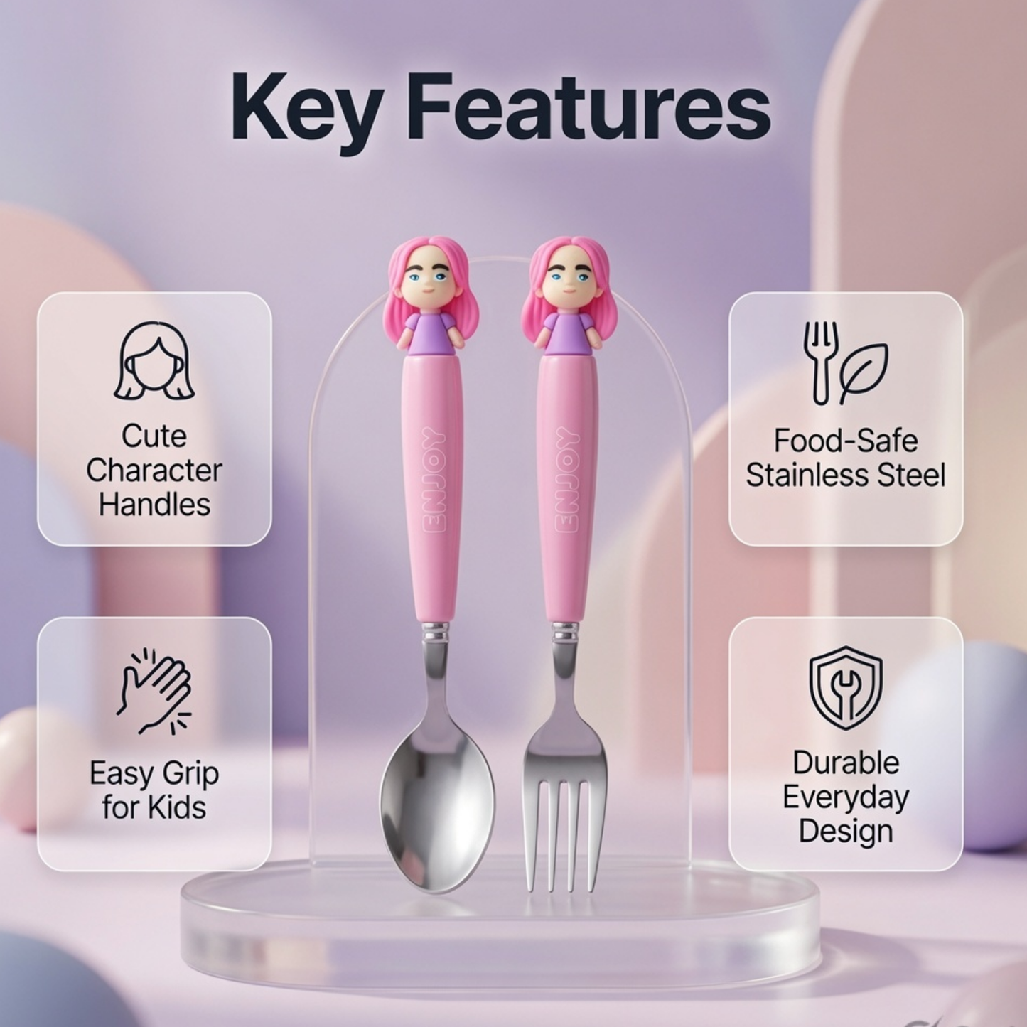 Kpop spoon set                                                                                                                                           Spoon & Fork Set for Kids | Stainless Steel Cutlery with Character Handle