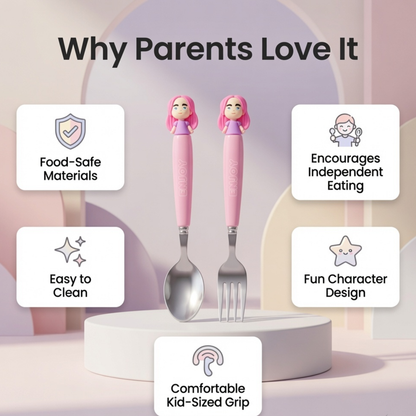Kpop spoon set                                                                                                                                           Spoon & Fork Set for Kids | Stainless Steel Cutlery with Character Handle
