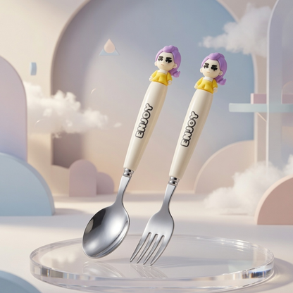 Kpop spoon set                                                                                                                                           Spoon & Fork Set for Kids | Stainless Steel Cutlery with Character Handle