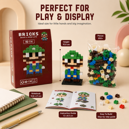 Luigi Super Mario Micro Brick Building Set | Build  & Display