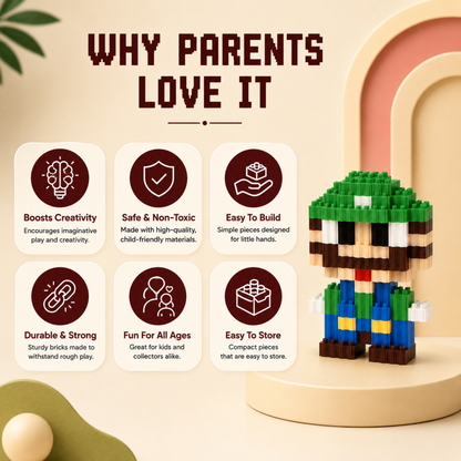 Luigi Super Mario Micro Brick Building Set | Build  & Display