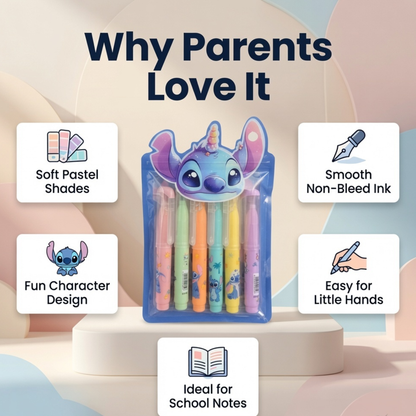 Disney Stitch Pastel Highlighter Set of 6 Soft Colours