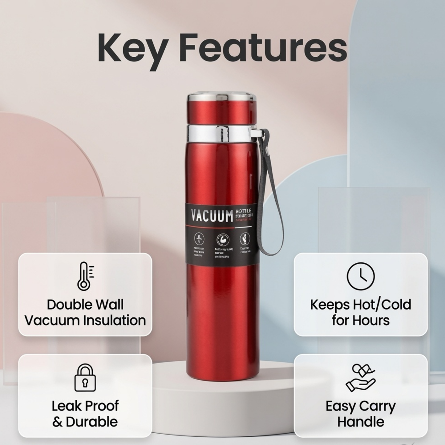 Premium Stainless Steel Vacuum Insulated Water Bottle with Carry Strap – Leakproof Travel Flask