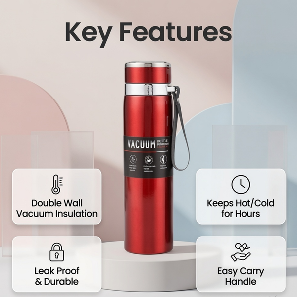 Premium Stainless Steel Vacuum Insulated Water Bottle with Carry Strap – Leakproof Travel Flask