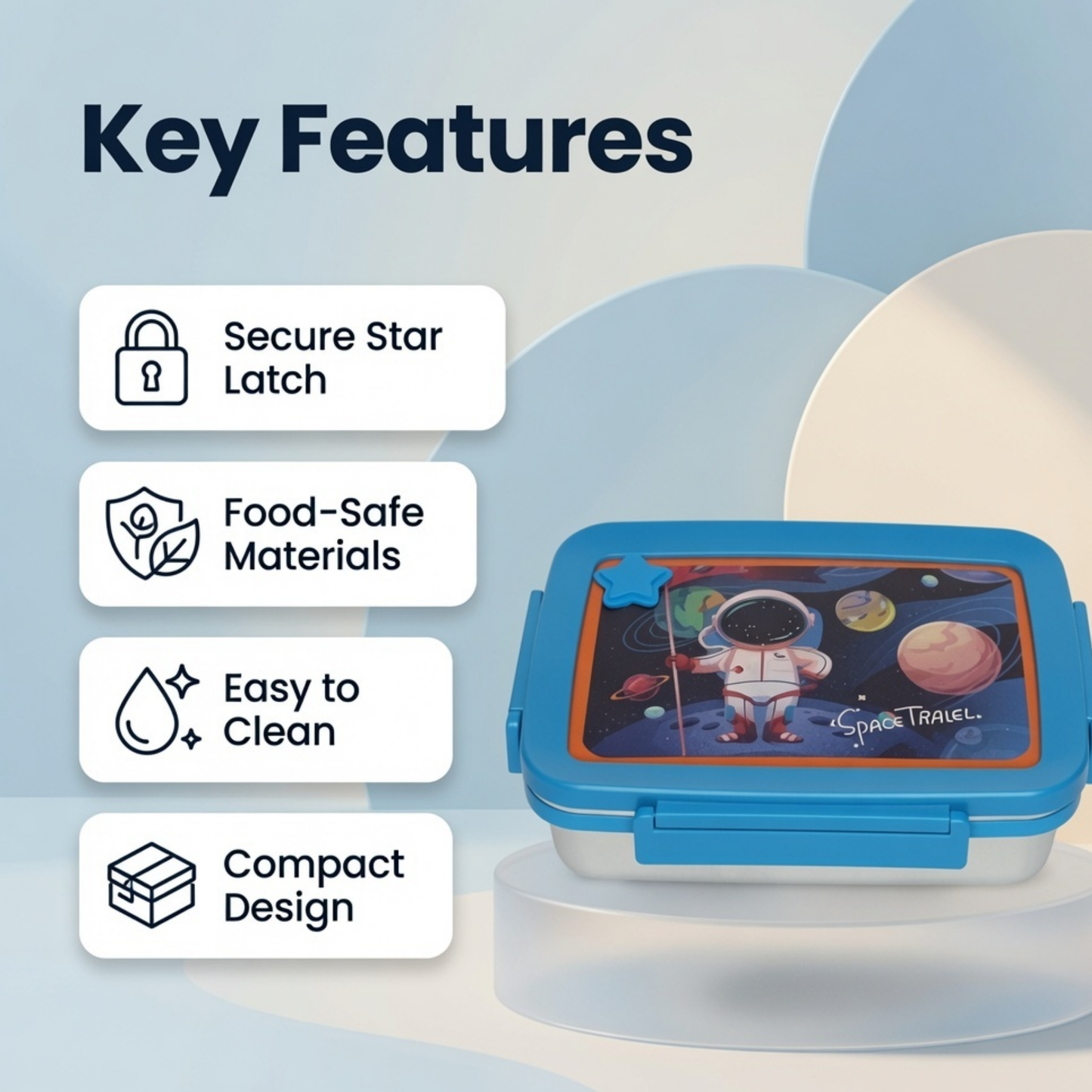 Space Traveller Stainless Steel Lunch Box for Kids | Leak-Proof School Tiffin Box