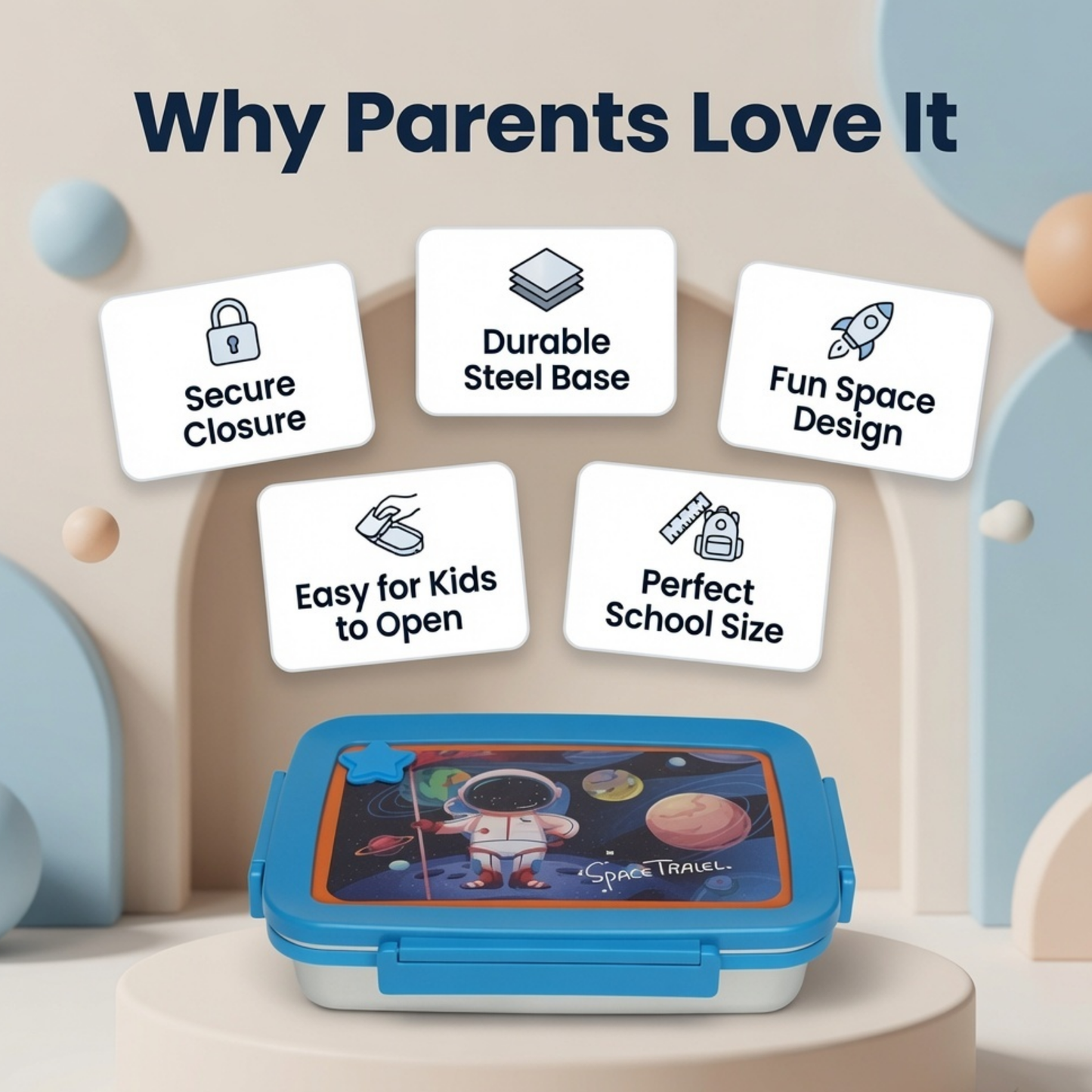 Space Traveller Stainless Steel Lunch Box for Kids | Leak-Proof School Tiffin Box