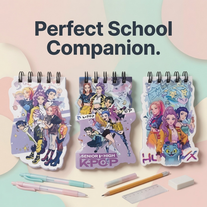 K-Pop HuntrX A6 Spiral Die-Cut Diary | Mini Notebook for Kids & Teens