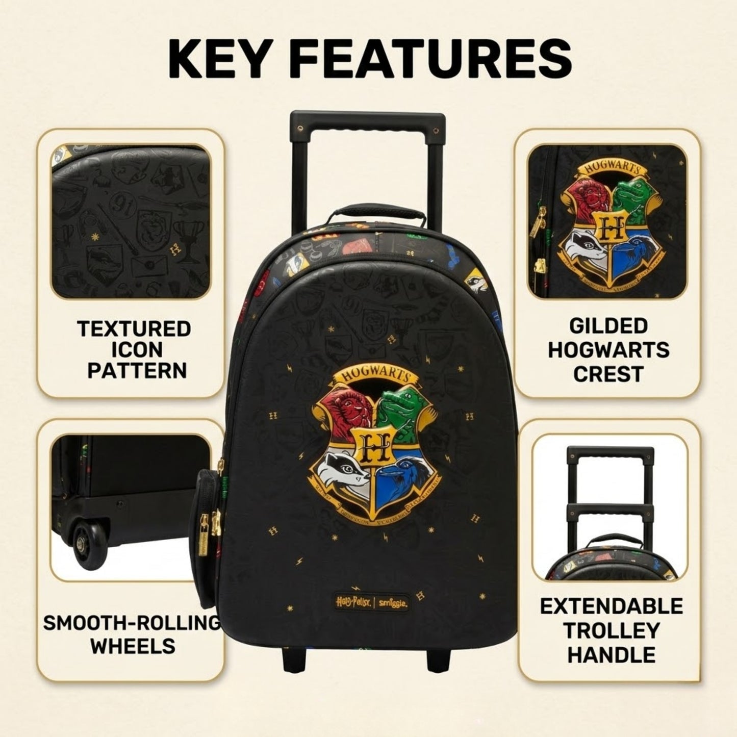 18" Smiggles Hogwarts Trolley Backpack with LED wheels