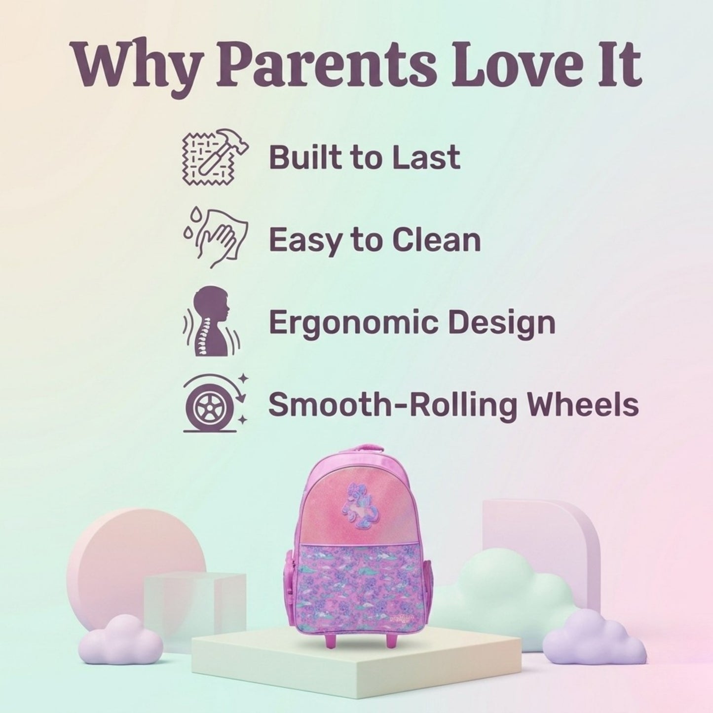 17" Smiggles Unicorn Trolley Backpack with LED Wheels