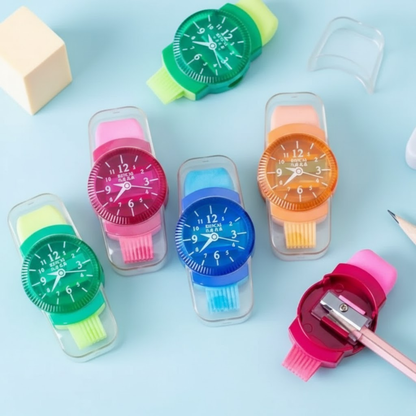 Eraser Cum Sharpener with Brush in watch design