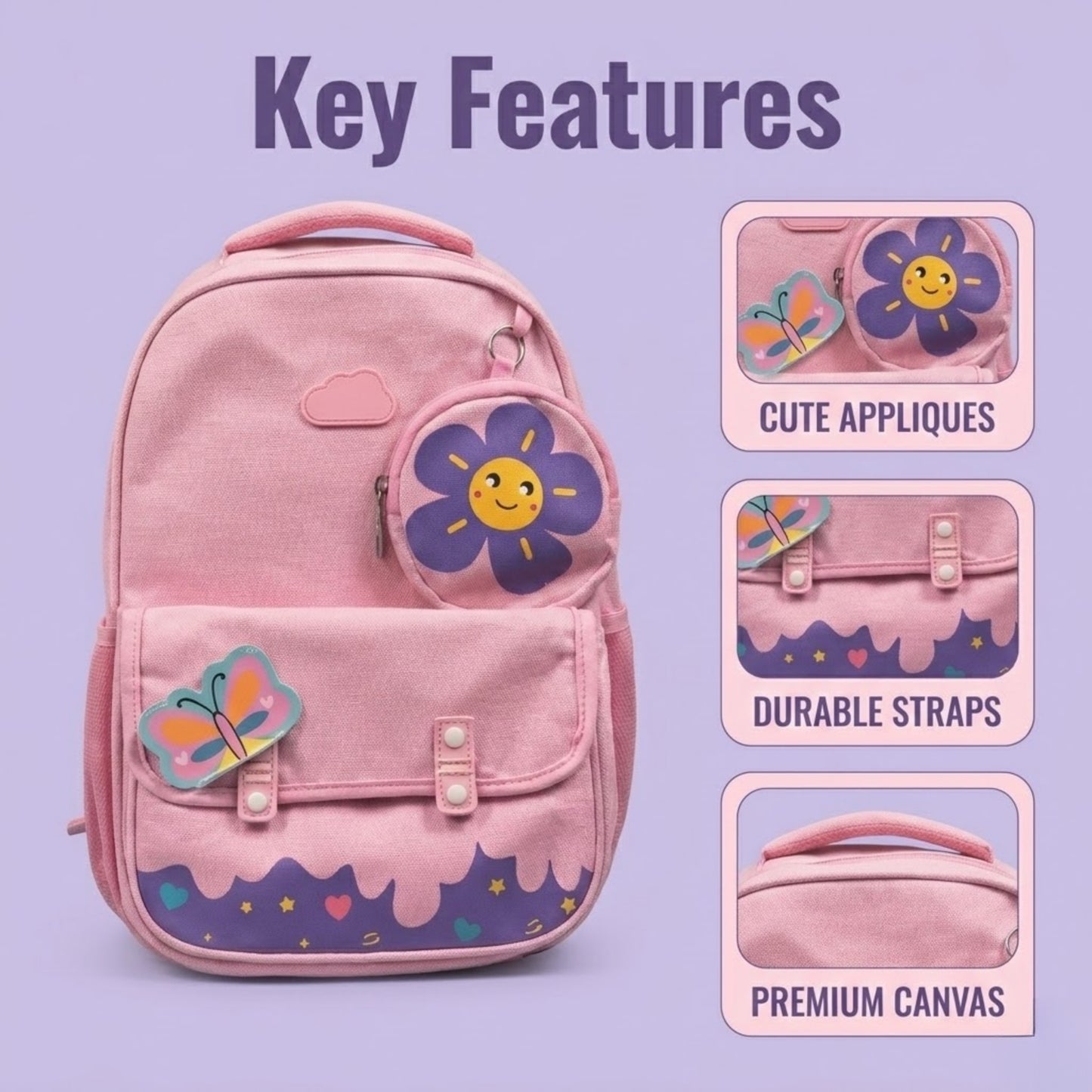 Kids School Backpack with Mini Coin Pouch - rose