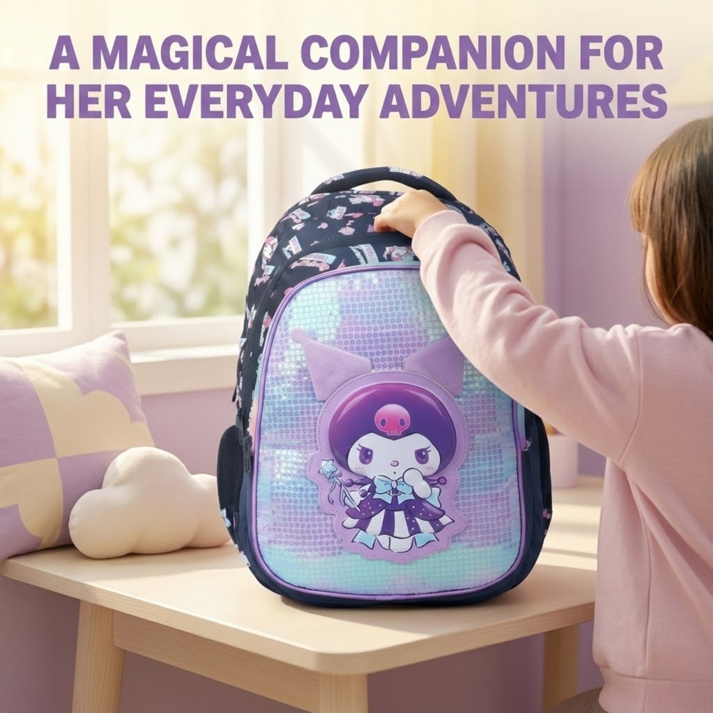 18" Kuromi Holographic lightweight School Backpack