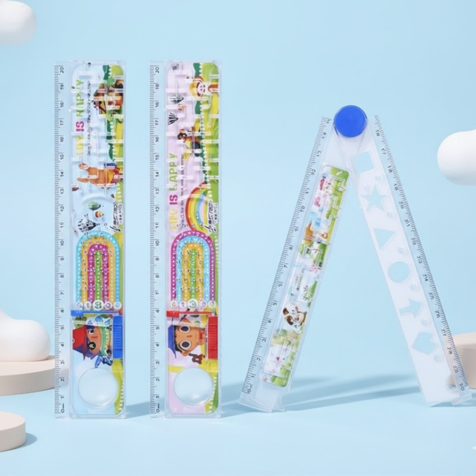 Kids school stationery ruler set with colorful cartoon design