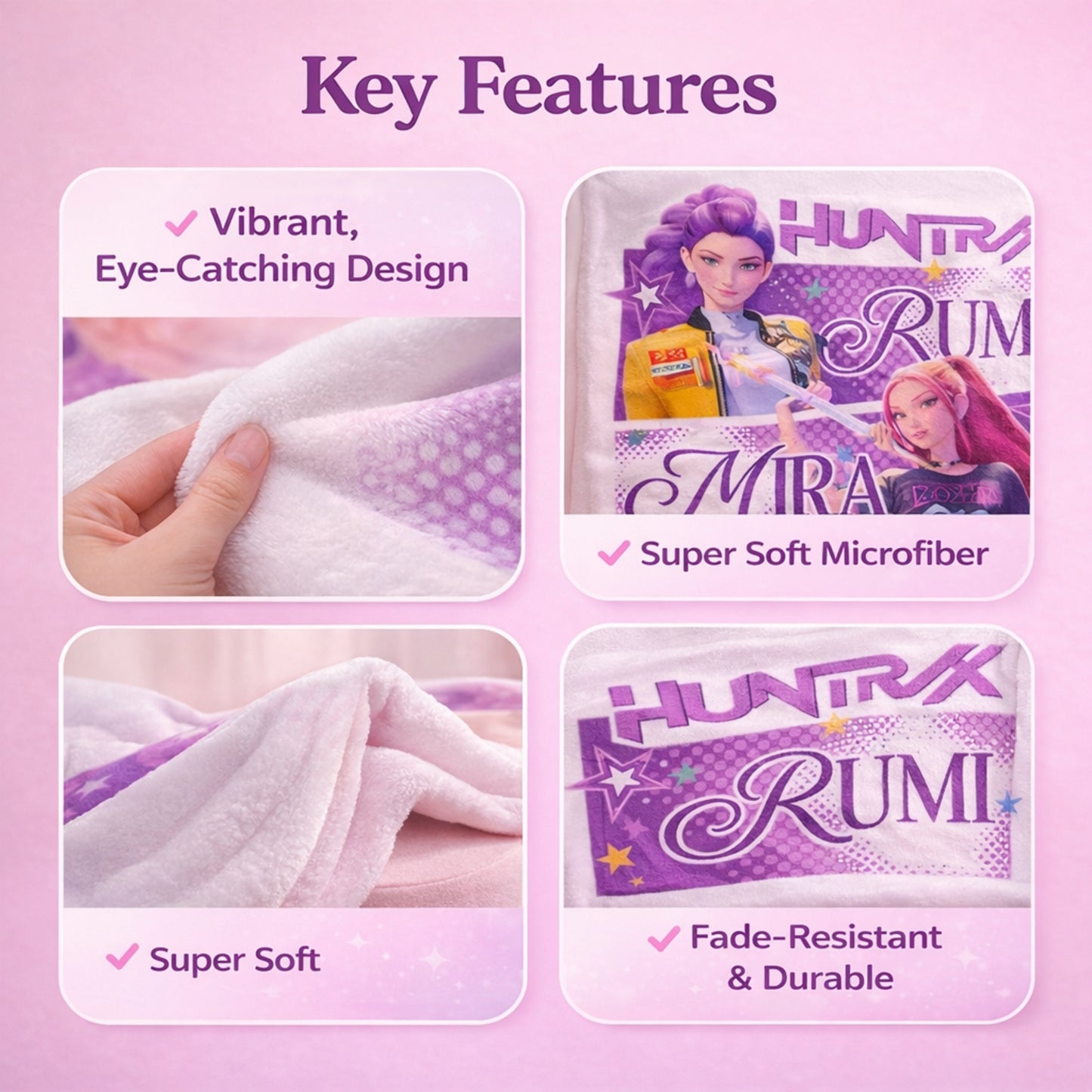 KPOP Demon Hunters Premium Quality Blanket for Kids - 150 X 200 cm