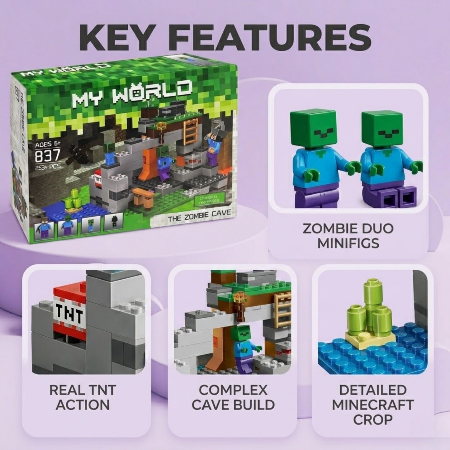My World Zombie Cave Building Blocks Set – 253+ Pieces
