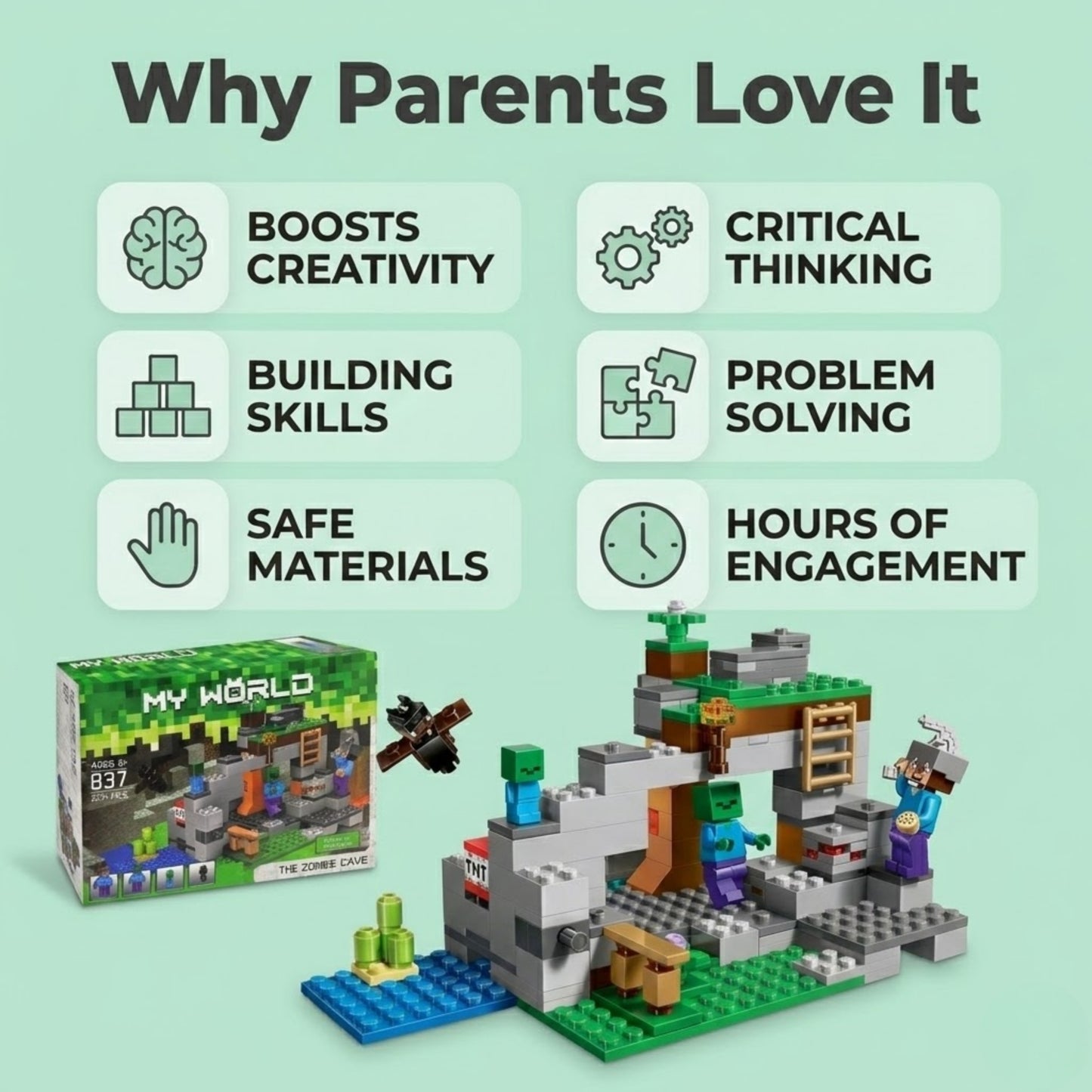 My World Zombie Cave Building Blocks Set – 253+ Pieces