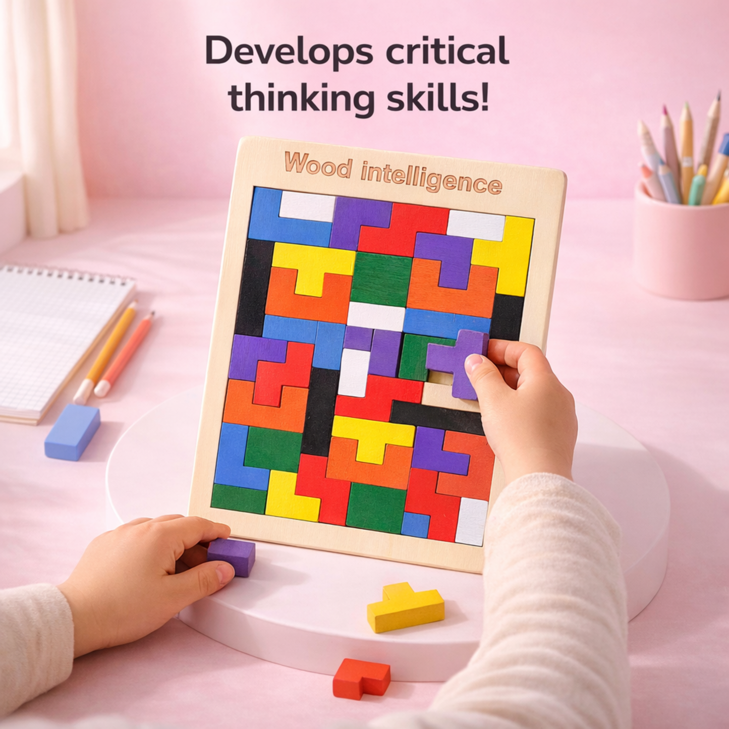 Wood Intelligence Wooden Puzzle Board – Brain Teaser Educational Puzzle for Kids