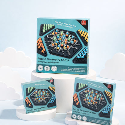 Puzzle Geometry Chess multiplayer strategy board game with colorful geometric pieces for kids and family play.”