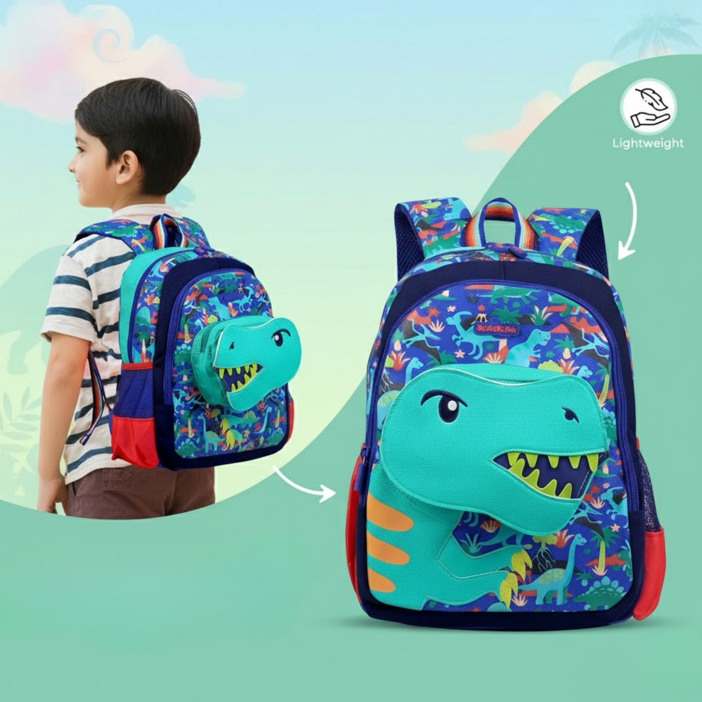 Dinosaur School Bag - Smiggle Backpack with 3 Zips