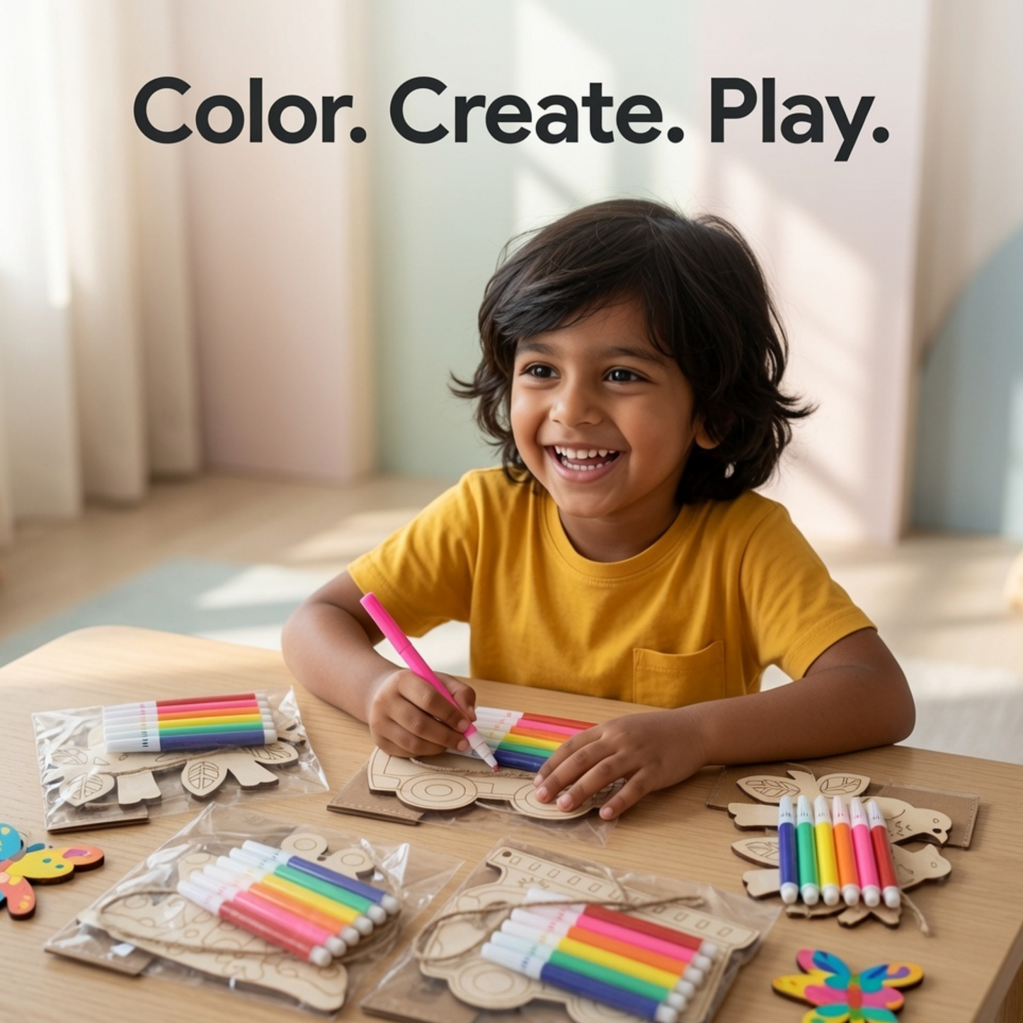 DIY Wooden Colour & Craft Kit for Kids | Color, Create & Play Art Set
