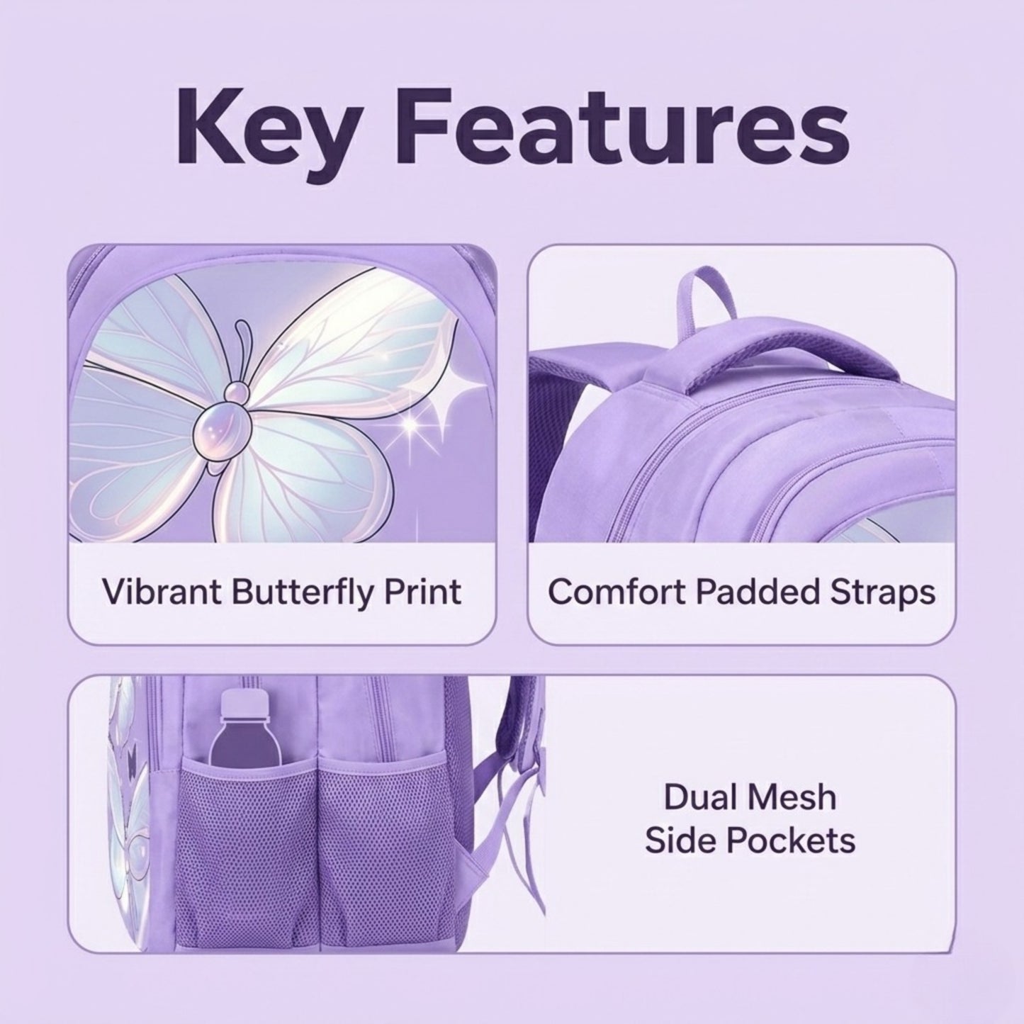 18" Stylish and light weight Butterfly School Backpack