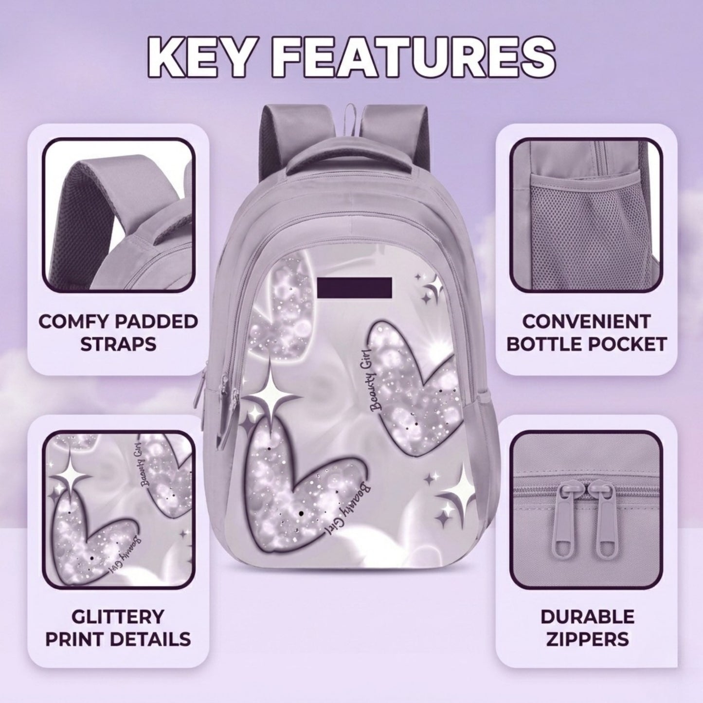 18" Stylish and light weight Butterfly School Backpack