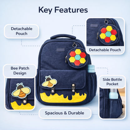Kids School Backpack with Mini Coin Pouch  - Navy blue