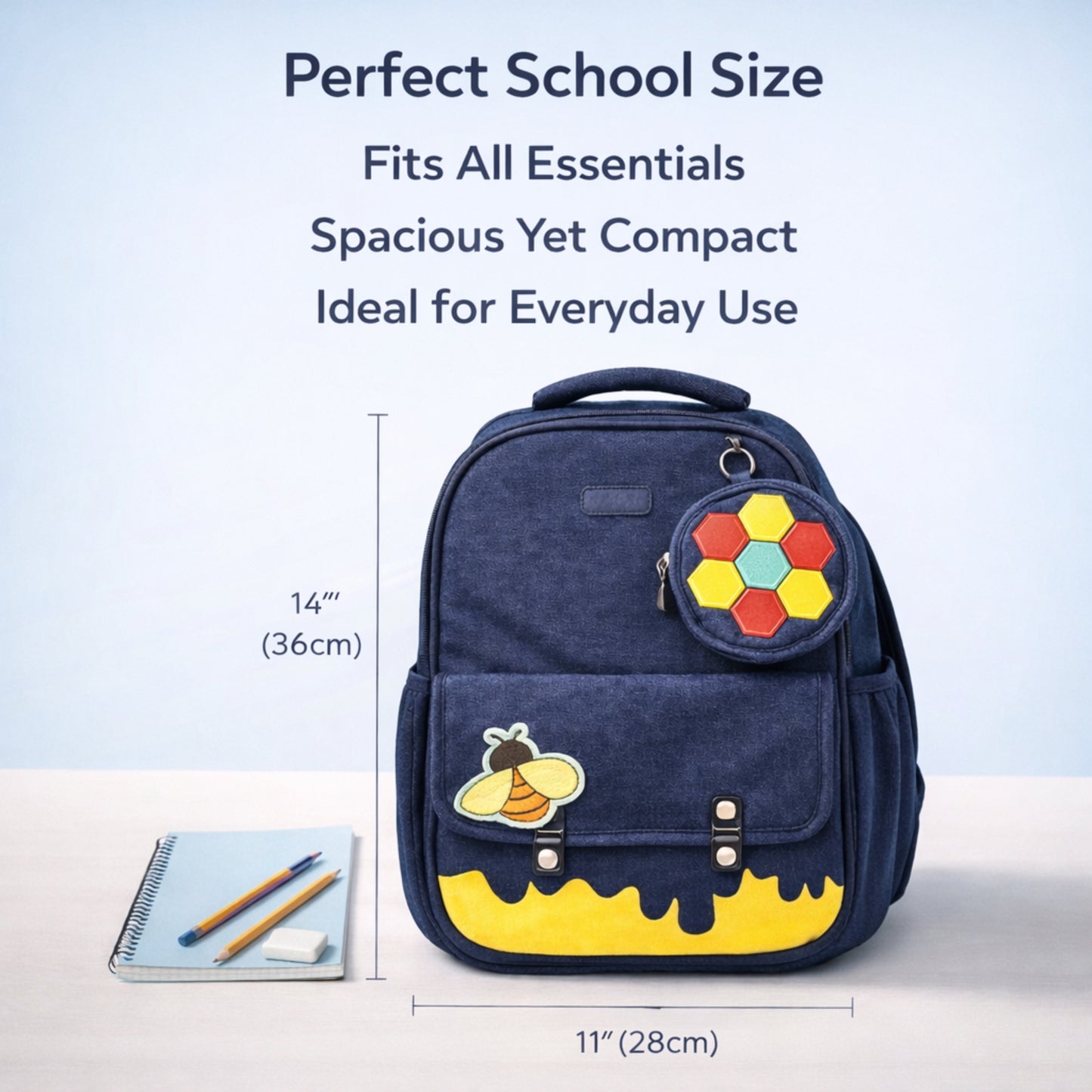 Kids School Backpack with Mini Coin Pouch  - Navy blue