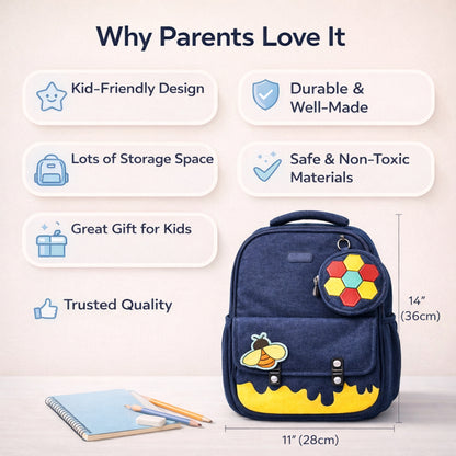Kids School Backpack with Mini Coin Pouch  - Navy blue