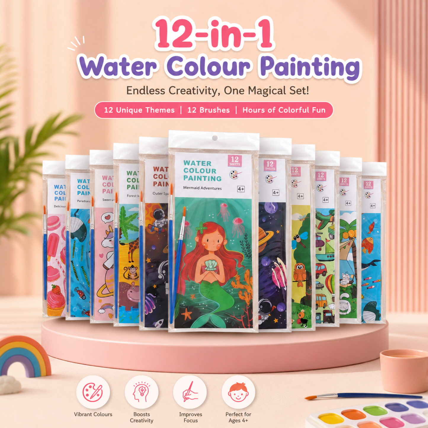 Water color painting books with brush
