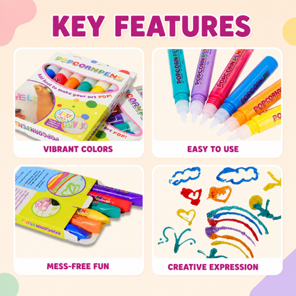 Popcorn Pens 6 Pack Puffy Paint Pen Set