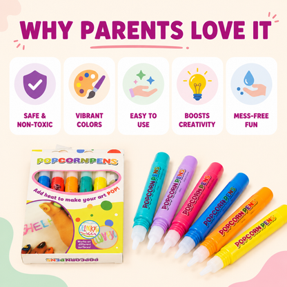 Popcorn Pens 6 Pack Puffy Paint Pen Set