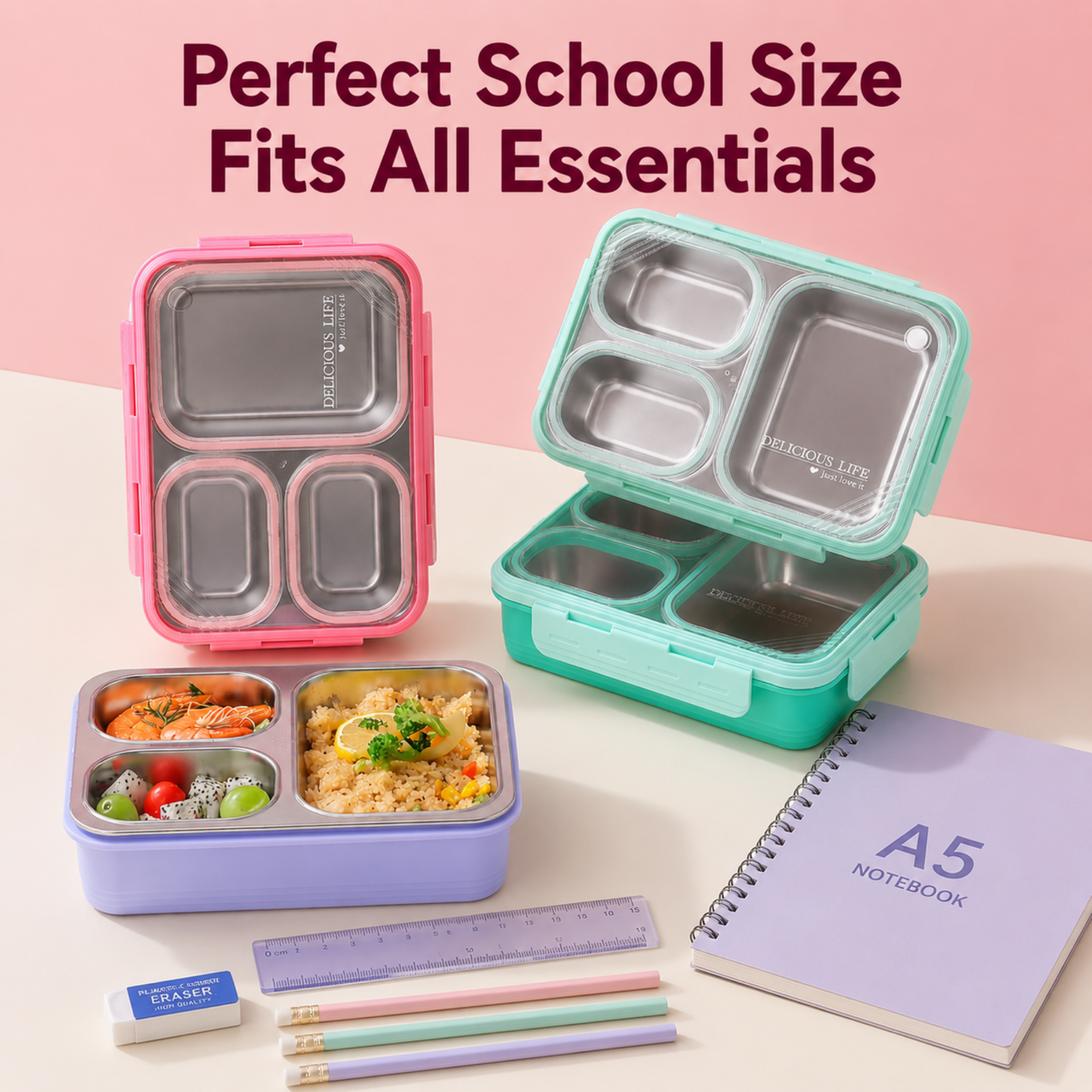 3 partition Stainless Steel Lunch box