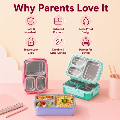 3 partition Stainless Steel Lunch box