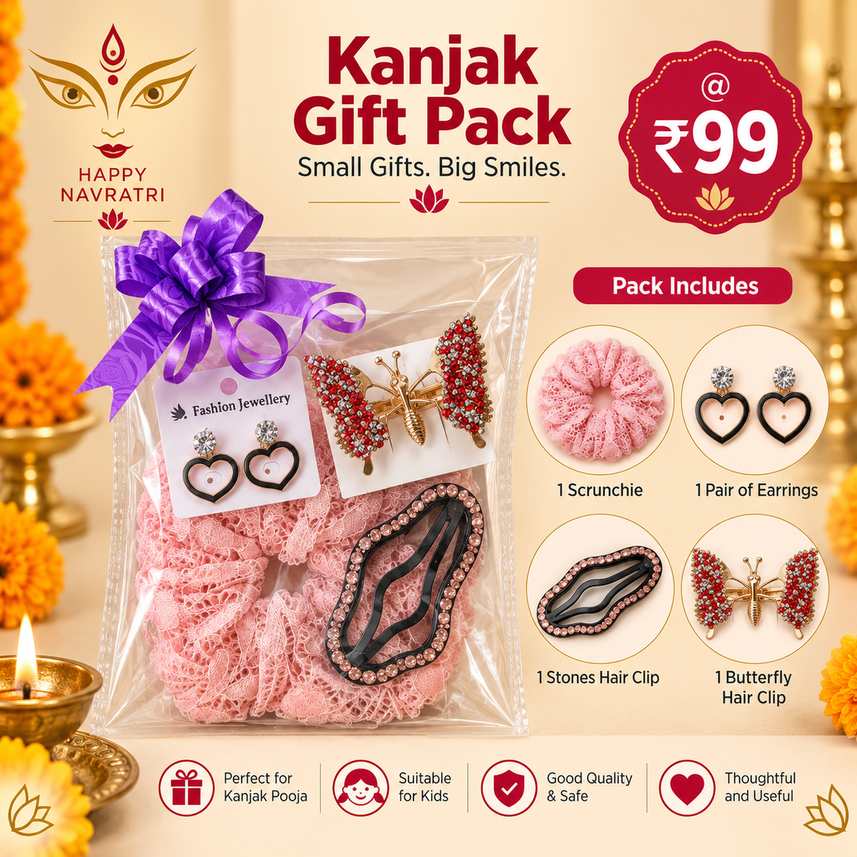 Kanjak Gift Pack – Hair Accessories Set -4Pcs