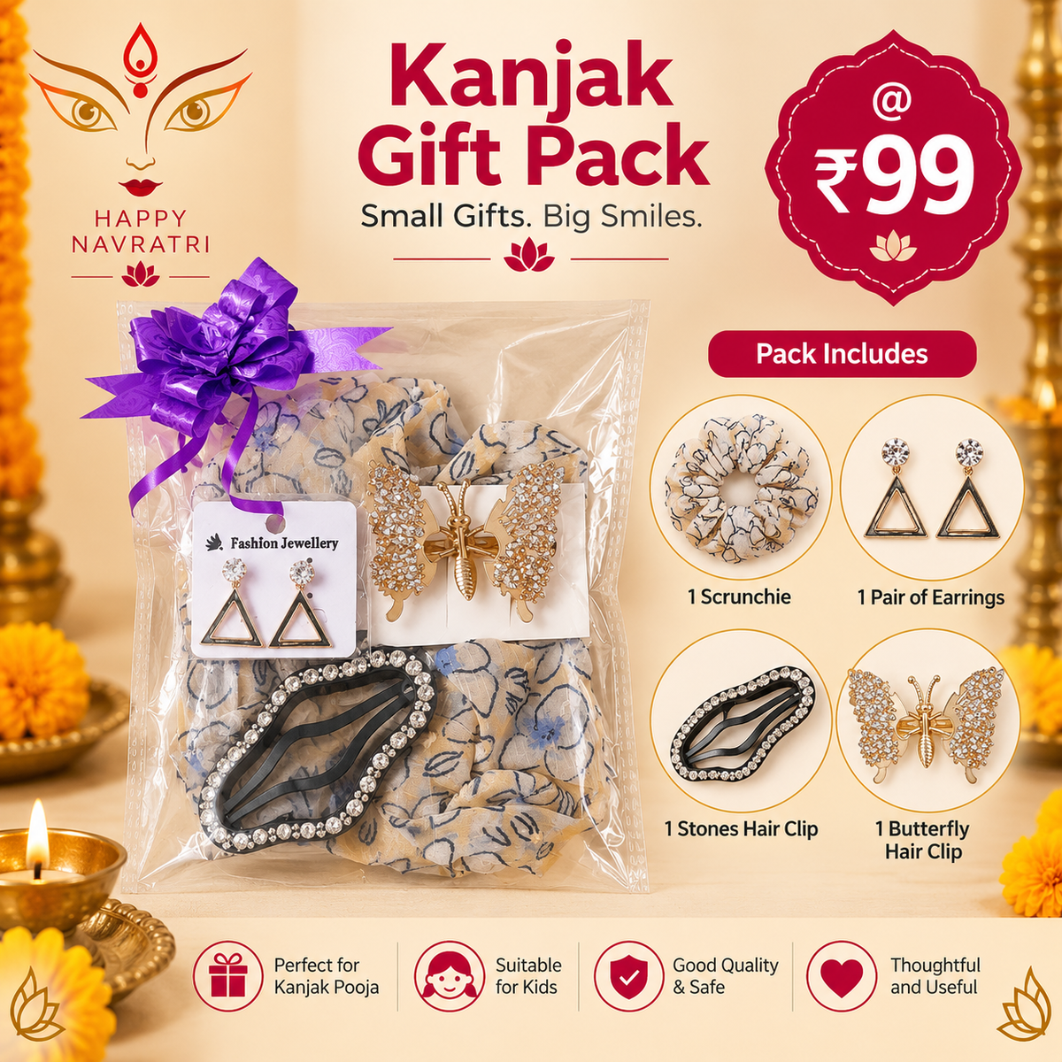 Kanjak Gift Pack – Hair Accessories Set -4Pcs